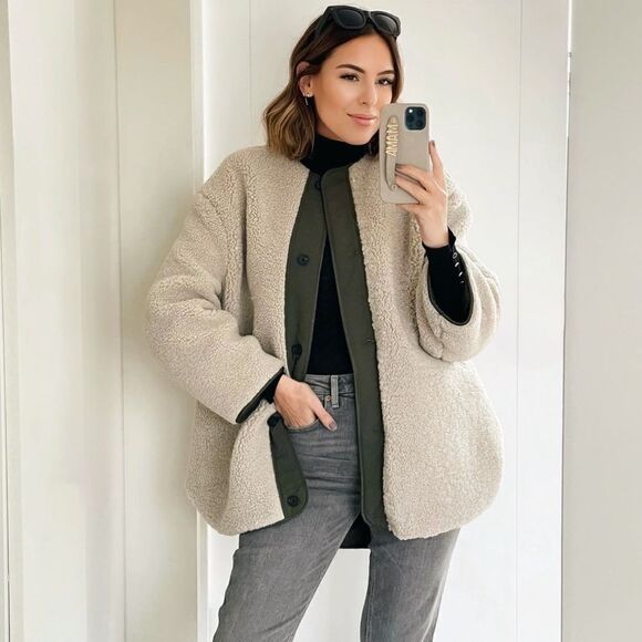 Mango Faux Shearling Sheepskin Jacket New - Picture 2 of 12